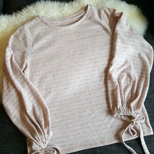 a.n.a. Pink with Gray Stripe Fleece Top-Large